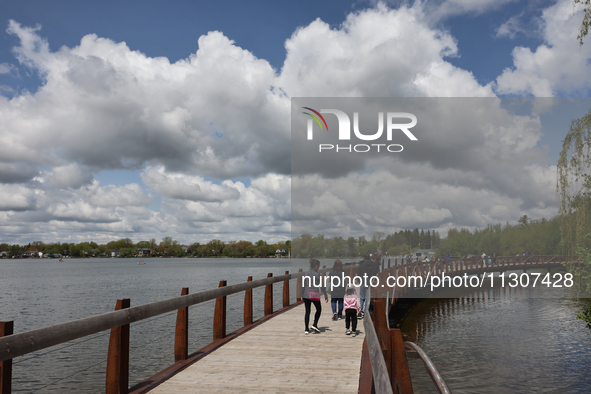 A boardwalk is stretching by Lake Wilcox in Richmond Hill, Ontario, Canada, on May 12, 2024. 