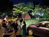 A fallen tree rests in a home on Dogwood Drive in Gaithersburg, Maryland on June 5, 2024, after a tornado swept through the region. (