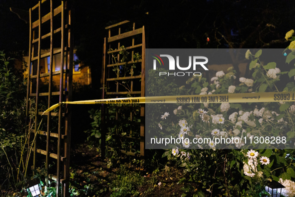 A police line cordones off a house on Dogwood Drive in  Gaithersburg, Maryland on June 5, 2024, after a tornado swept through the region. 