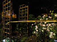 A police line cordones off a house on Dogwood Drive in  Gaithersburg, Maryland on June 5, 2024, after a tornado swept through the region. (