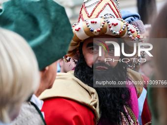 Lajkonik, a folklore symbol of Krakow, walks in a parade during the Lajkonik March in the Old Town of Krakow, Poland on June 6, 2024. Centur...