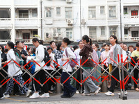 Candidates are starting to enter the test room at the entrance examination point of Nanjing Tianjiabing Senior High School in Nanjing, China...