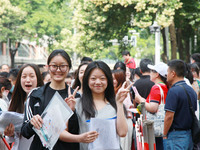 Candidates are starting to enter the test room at the entrance examination point of Nanjing Tianjiabing Senior High School in Nanjing, China...