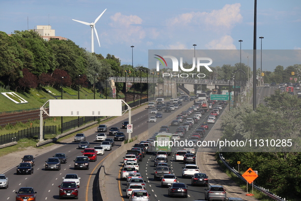 Heavy traffic is being seen at Gardiner Expressway since repairs began on the Gardiner in late March, in Toronto, Canada, on June 06, 2024. 