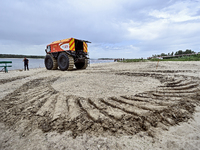 A Bohun-2 snowmobile is being pictured on the beach during the training of State Emergency Service personnel to improve their skills in sear...