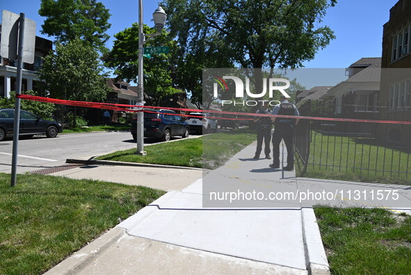 Chicago police are guarding the crime scene where two people are found shot in Chicago, Illinois, United States, on June 7, 2024. At approxi...