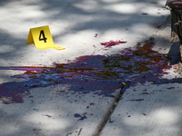 A large pool of blood is forming from the victim at the crime scene. A 55-year-old male victim is being seriously wounded in a shooting in C...