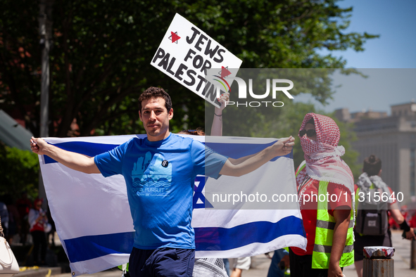 A pro-Israel counter-protester attends a pro-Palestine demonstration at the White House without incident, Washington, DC, June 8, 2024.  Tho...