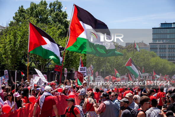 Thousands of pro-Palestinian demonstrators encircle the White House, forming a ‘red line’ to call for a end to Israel’s siege of Gaza, Washi...