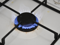 A natural gas stove is operating in Ankara, Turkey, on June 9, 2024. (