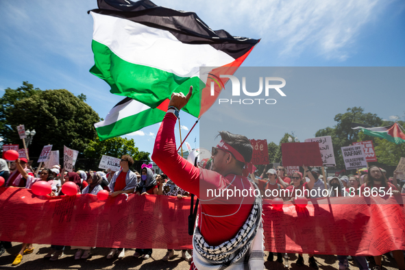 Thousands of pro-Palestinian demonstrators encircle the White House, forming a ‘red line’ to call for an end to the siege of Gaza and Americ...