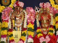 Idols of Hindu deities are being adorned during the 10th night of the Pathirakali Amman festival at the Pathirakali Amman Kovil (Pathirakali...