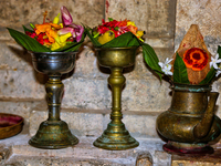 Religious items are being seen during prayers on the 10th night of the Pathirakali Amman festival at the Pathirakali Amman Kovil (Pathirakal...