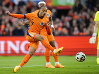 Xavi Simons Attacking Midfield of Netherland and RB Leipzig shooting to goal during the international friendly match between Netherlands and...