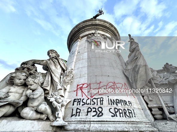 Protesters gather during a demonstration at the Place de la Republique against the victory of the French far-right party Rassemblement Natio...