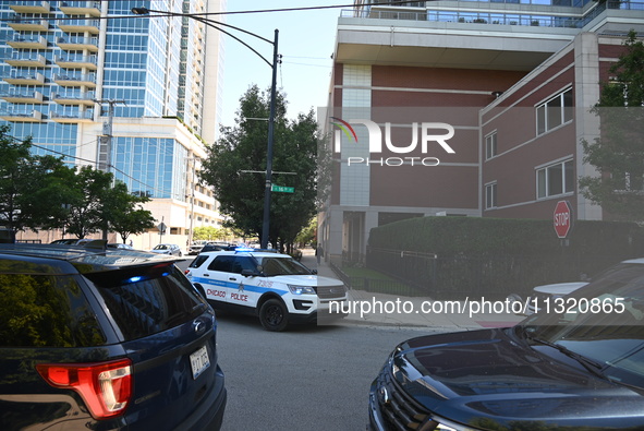 Police are present at the scene outside 1600 S. Prairie Avenue, Chicago, Illinois, United States, on June 10, 2024. Chicago police are on th...