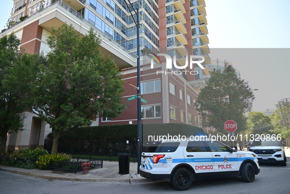 Police are present at the scene outside 1600 S. Prairie Avenue, Chicago, Illinois, United States, on June 10, 2024. Chicago police are on th...