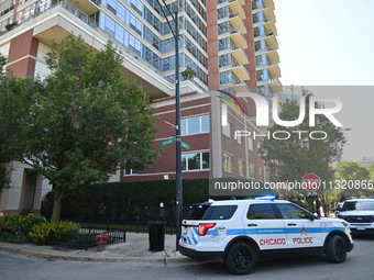 Police are present at the scene outside 1600 S. Prairie Avenue, Chicago, Illinois, United States, on June 10, 2024. Chicago police are on th...