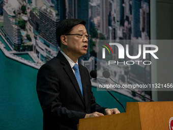 Hong Kong Chief Executive John Lee is speaking at a press conference before his Exco meeting in Hong Kong, China, on June 11, 2024. (