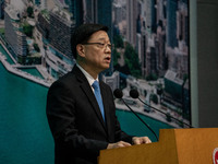 Hong Kong Chief Executive John Lee is speaking at a press conference before his Exco meeting in Hong Kong, China, on June 11, 2024. (