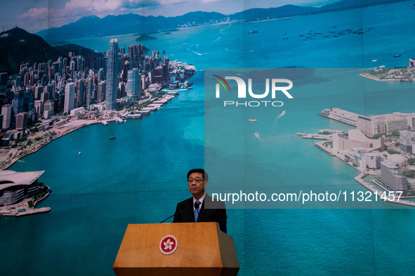 Hong Kong Chief Executive John Lee is speaking at a press conference before his Exco meeting in Hong Kong, China, on June 11, 2024. 