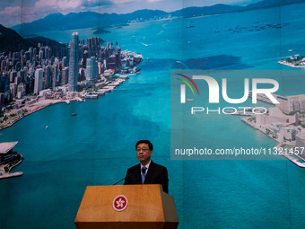 Hong Kong Chief Executive John Lee is speaking at a press conference before his Exco meeting in Hong Kong, China, on June 11, 2024. (