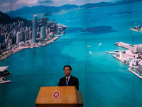 Hong Kong Chief Executive John Lee is speaking at a press conference before his Exco meeting in Hong Kong, China, on June 11, 2024. (