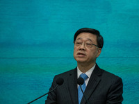 Hong Kong Chief Executive John Lee is speaking at a press conference before his Exco meeting in Hong Kong, China, on June 11, 2024. (