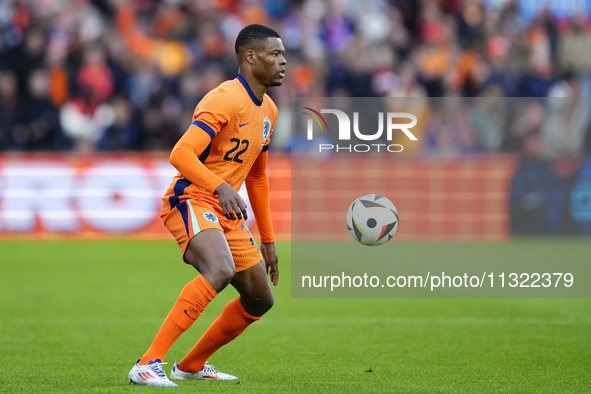 Denzel Dumfries Right Midfield of Netherland and Inter Milan during the international friendly match between Netherlands and Iceland at De K...