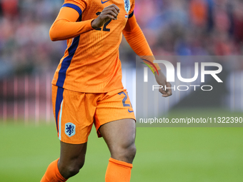 Denzel Dumfries Right Midfield of Netherland and Inter Milan during the international friendly match between Netherlands and Iceland at De K...