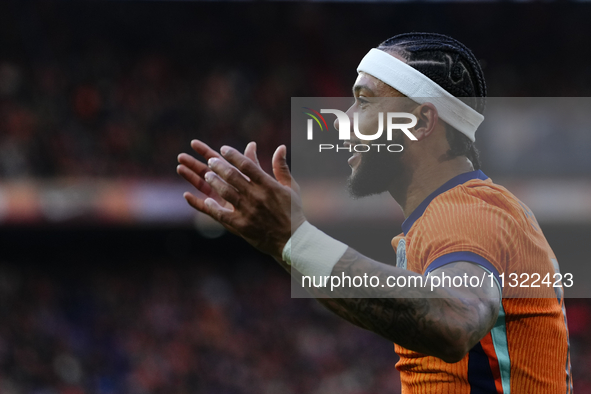 Memphis Depay Centre-Forward of Netherland and Atletico de Madrid during the international friendly match between Netherlands and Iceland at...