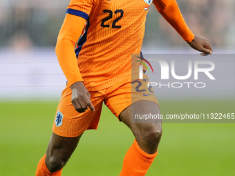 Denzel Dumfries Right Midfield of Netherland and Inter Milan during the international friendly match between Netherlands and Iceland at De K...