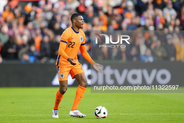 Denzel Dumfries Right Midfield of Netherland and Inter Milan during the international friendly match between Netherlands and Iceland at De K...