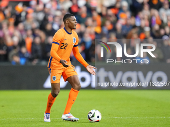 Denzel Dumfries Right Midfield of Netherland and Inter Milan during the international friendly match between Netherlands and Iceland at De K...