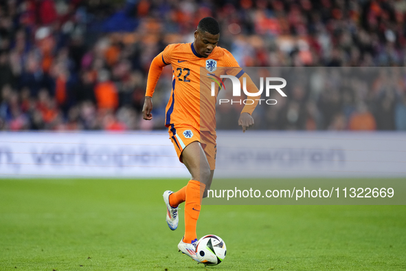 Denzel Dumfries Right Midfield of Netherland and Inter Milan in action during the international friendly match between Netherlands and Icela...