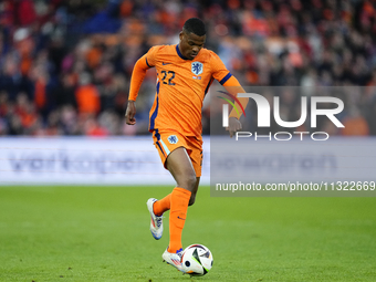 Denzel Dumfries Right Midfield of Netherland and Inter Milan in action during the international friendly match between Netherlands and Icela...