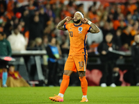 Memphis Depay Centre-Forward of Netherland and Atletico de Madrid celebrates after scoring his sides first goal during the international fri...