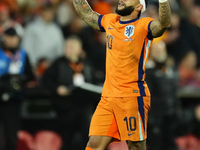 Memphis Depay Centre-Forward of Netherland and Atletico de Madrid celebrates after scoring his sides first goal during the international fri...