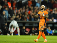 Memphis Depay Centre-Forward of Netherland and Atletico de Madrid celebrates after scoring his sides first goal during the international fri...