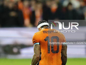 Memphis Depay Centre-Forward of Netherland and Atletico de Madrid celebrates after scoring his sides first goal during the international fri...