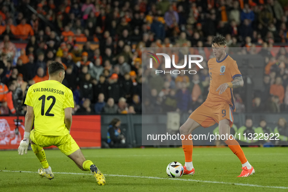 Wout Weghorst Centre-Forward of Netherland and TSG 1899 Hoffenheim shooting to goal during the international friendly match between Netherla...