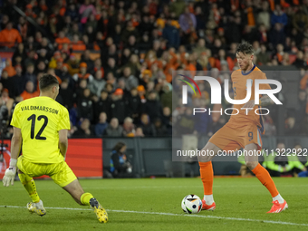 Wout Weghorst Centre-Forward of Netherland and TSG 1899 Hoffenheim shooting to goal during the international friendly match between Netherla...