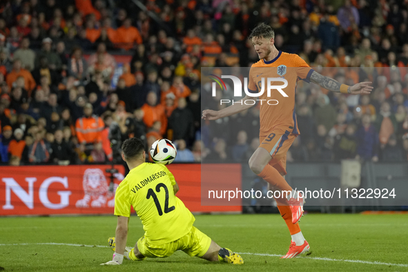 Wout Weghorst Centre-Forward of Netherland and TSG 1899 Hoffenheim shooting to goal during the international friendly match between Netherla...