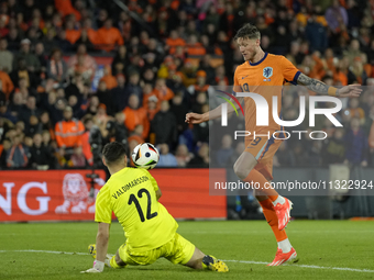 Wout Weghorst Centre-Forward of Netherland and TSG 1899 Hoffenheim shooting to goal during the international friendly match between Netherla...