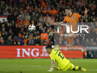 Wout Weghorst Centre-Forward of Netherland and TSG 1899 Hoffenheim shooting to goal during the international friendly match between Netherla...