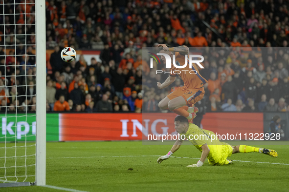 Wout Weghorst Centre-Forward of Netherland and TSG 1899 Hoffenheim shooting to goal during the international friendly match between Netherla...