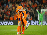 Wout Weghorst Centre-Forward of Netherland and TSG 1899 Hoffenheim celebrates with Donyell Malen Right Winger of Netherland and Borussia Dor...