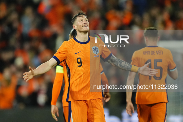 Wout Weghorst Centre-Forward of Netherland and TSG 1899 Hoffenheim celebrates after scoring his sides first goal during the international fr...