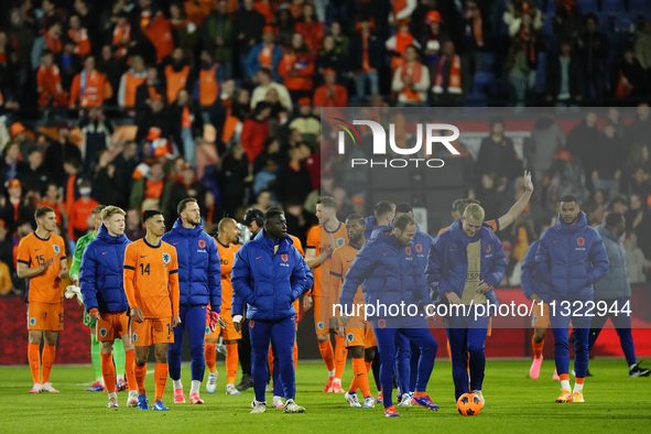 Netherland players celebrate victory after the international friendly match between Netherlands and Iceland at De Kuip on June 10, 2024 in R...