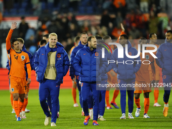 Netherland players celebrate victory after the international friendly match between Netherlands and Iceland at De Kuip on June 10, 2024 in R...